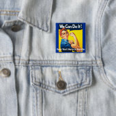 Jouw tekst  Rosie de Riveter Woman Power Vierkante Button 5,1 Cm (In situ)