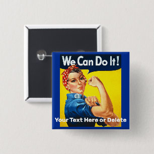 Jouw tekst  Rosie de Riveter Woman Power Vierkante Button 5,1 Cm