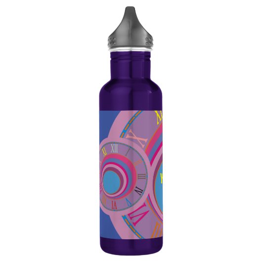 Jouw tekst roze Paarse blauwe klok Romeinse cijfer Waterfles (Links)