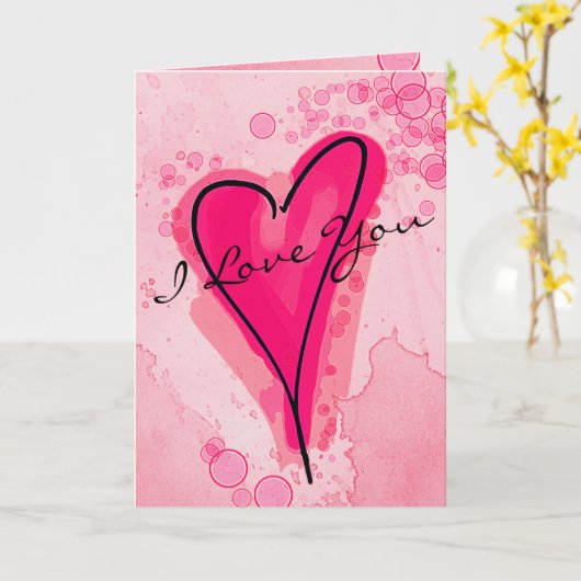 JOUW TEKST Roze Waterverf Hart Kaart (Gele Bloem)