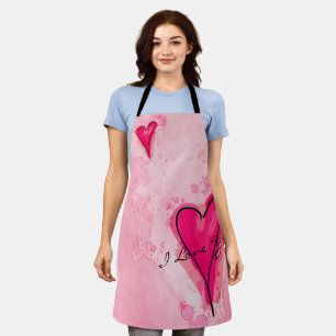 JOUW TEKST Roze Waterverf Hart Schort