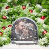 Jouw tekst Simple Modern Script 2-Photo Sneeuwbol (Kerstmis)