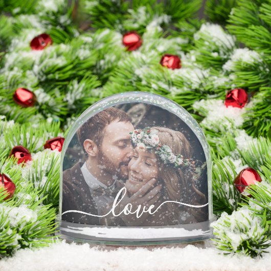 Jouw tekst Simple Modern Script 2-Photo Sneeuwbol (Kerstmis)