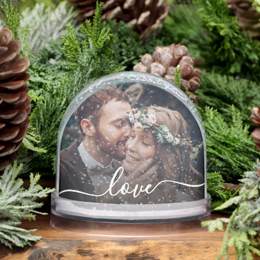 Jouw tekst Simple Modern Script 2-Photo Sneeuwbol (Winter)