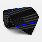 jouw tekst Thin Blue Line Aangepast grijs Amerikaa Stropdas (Opgerold)