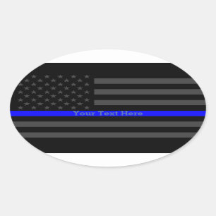 jouw tekst Thin Blue Line Black, Amerikaanse vlag  Ovale Sticker