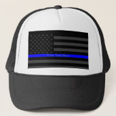 jouw tekst Thin Blue Line Black, Amerikaanse vlag Trucker Pet (Voorkant)