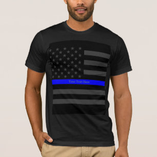 jouw tekst Thin Blue Line Black US Vlag Mode T-shirt