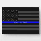 Jouw tekst Thin Blue Line Black, VS-vlag Fotoplaat (voorkant)