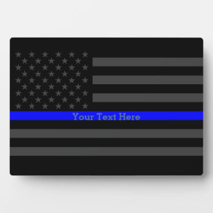 Jouw tekst Thin Blue Line Black, VS-vlag Fotoplaat