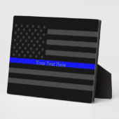 Jouw tekst Thin Blue Line Black, VS-vlag Fotoplaat (Zijkant)