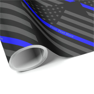 jouw tekst Thin Blue Line Black, VS vlag Grafisch Cadeaupapier
