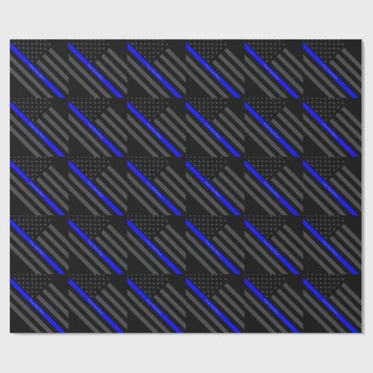 jouw tekst Thin Blue Line Black, VS vlag Grafisch Cadeaupapier (Vlak)