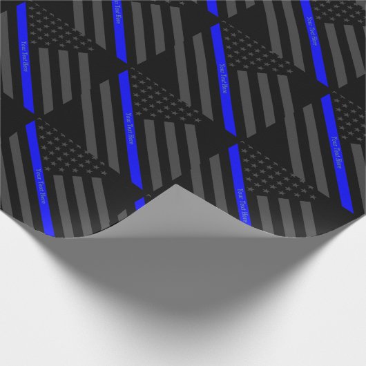 jouw tekst Thin Blue Line Black, VS vlag Grafisch Cadeaupapier (Hoek)