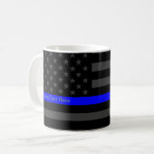 jouw tekst Thin Blue Line Black, VS vlag personali Koffiemok (Voorkant links)