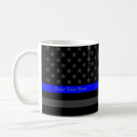 jouw tekst Thin Blue Line Black, VS vlag personali Koffiemok (Links)