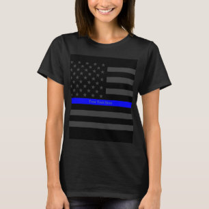 jouw tekst Thin Blue Line Black, VS-vlag T-shirt