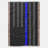 jouw tekst Thin Blue Line Charkolen Black VS vlag Deken (Voorkant Verticaal)