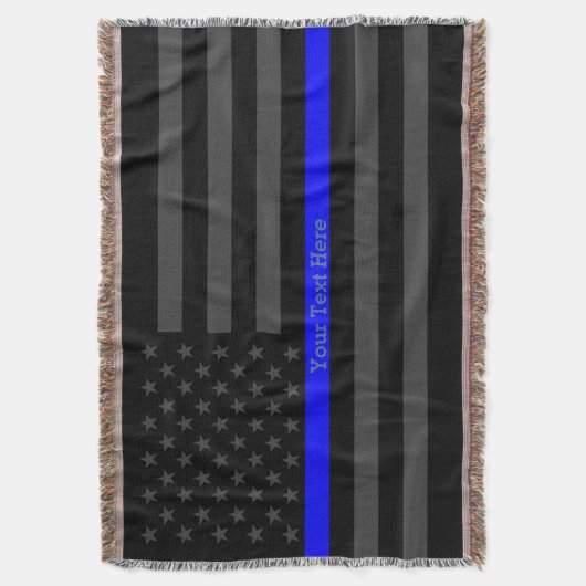 jouw tekst Thin Blue Line Charkolen Black VS vlag Deken (Voorkant Verticaal)