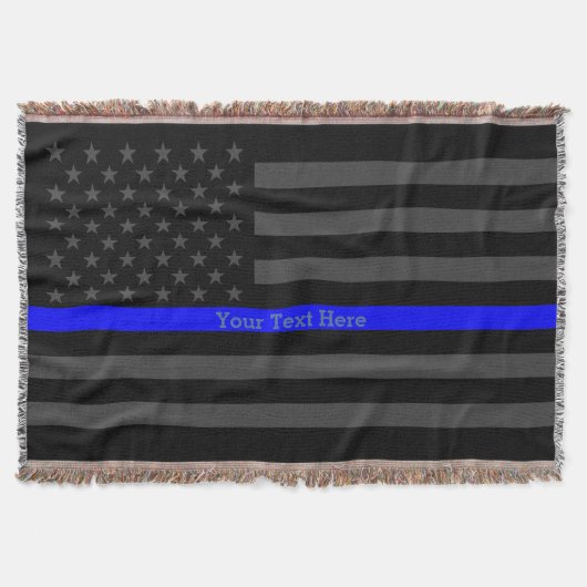 jouw tekst Thin Blue Line Charkolen Black VS vlag Deken (Voorkant)