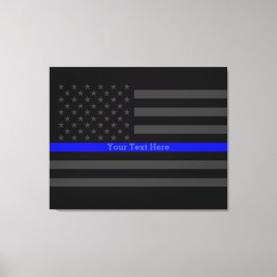 jouw tekst Thin Blue Line Stylish Black Amerikaans Canvas Afdruk