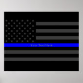 Jouw tekst Thin Blue Line Stylish Charcoal VS vlag Poster (Voorkant)