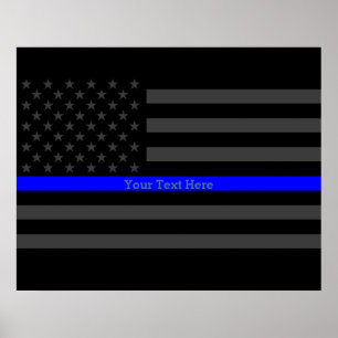 Jouw tekst Thin Blue Line Stylish Charcoal VS vlag Poster
