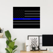 Jouw tekst Thin Blue Line Stylish Charcoal VS vlag Poster (Thuiskantoor)