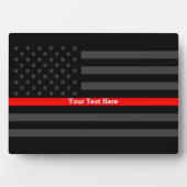 Jouw tekst Thin Red Line Black, VS-vlag op een Fotoplaat (voorkant)