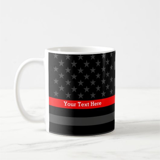 jouw tekst Thin Red Line Black, VS vlag personalis Koffiemok (Links)