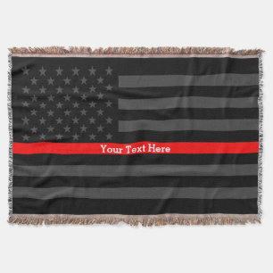Jouw tekst Thin Red Line Charcoal Black VS vlag op Deken