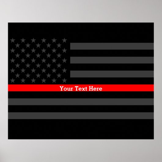 Jouw tekst Thin Red Line Stylish Charcoal US Flag Poster (Voorkant)