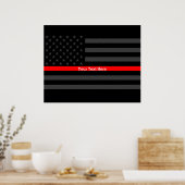 Jouw tekst Thin Red Line Stylish Charcoal US Flag Poster (Keuken)