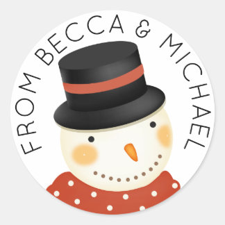 Jouw tekst toevoegen | Snowman met prettige kerstW Ronde Sticker