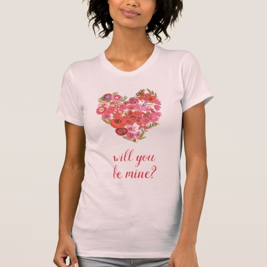 Jouw tekst toevoegen | Waterverf Floral Heart T-shirt (Voorkant)