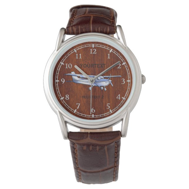 Jouw tekst Vliegtuig Classic Cessna Flying Mahonie Horloge (Voorkant)