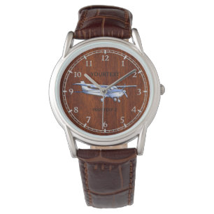jouw tekst Vliegtuig Klassiek Cessna Flying Mahoga Horloge