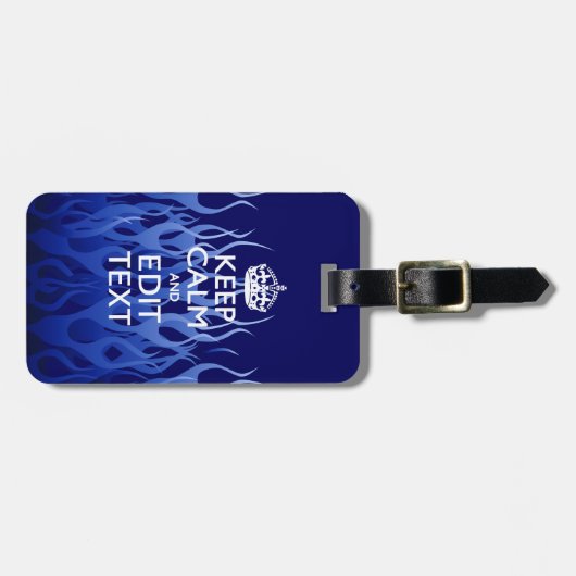 Jouw tekst voor "Keep Calm on Blue Racing Flames" Bagagelabel (Voorkant horizontaal)