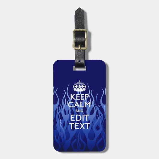Jouw tekst voor "Keep Calm on Blue Racing Flames" Bagagelabel (Voorkant verticaal)