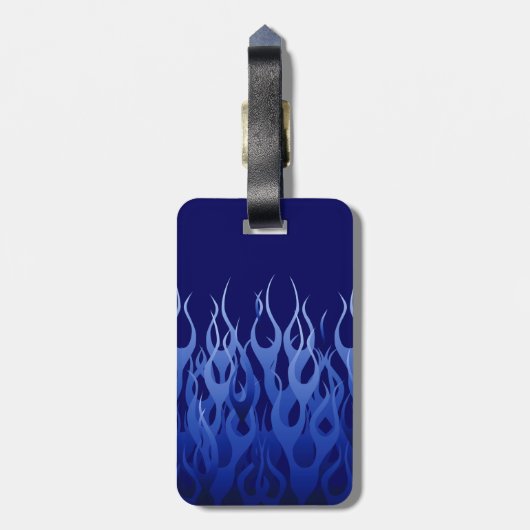 Jouw tekst voor "Keep Calm on Blue Racing Flames" Bagagelabel (Achterkant verticaal)
