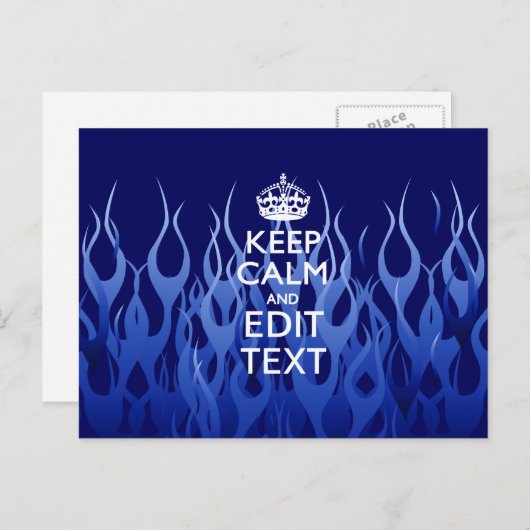 Jouw tekst voor "Keep Calm on Blue Racing Flames" Briefkaart (Voorkant / Achterkant)