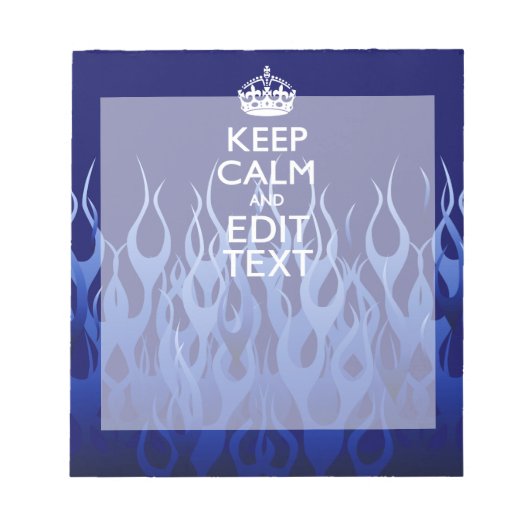 Jouw tekst voor "Keep Calm on Blue Racing Flames" Notitieblok (Voorkant)