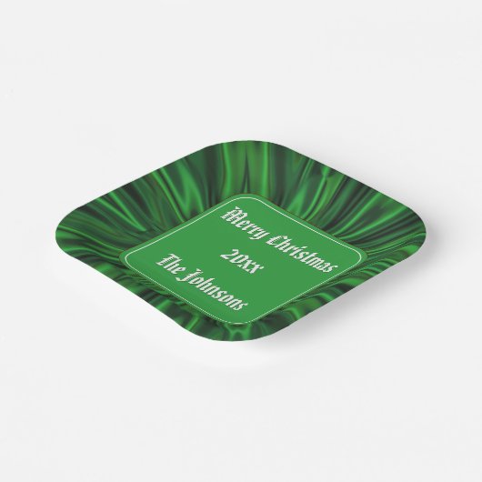 Jouw tekst: "Vrolijk Kerstfeest" Groen Roestvrij S Papieren Bordje (Gebogen)