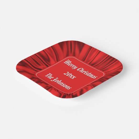 Jouw tekst: "Vrolijk kerstfeest" Rood grafisch sat Papieren Bordje (Gebogen)