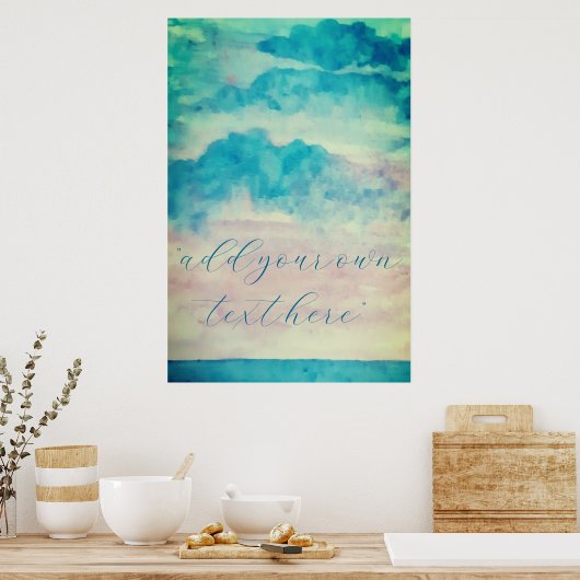 Jouw tekst Waterverf Skies en Zee Landschap toevoe Poster (Keuken)