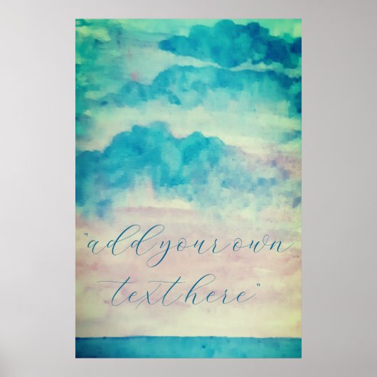 Jouw tekst Waterverf Skies en Zee Landschap toevoe Poster (Voorkant)