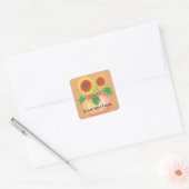 Jouw tekst Zonnebloemen in Pompoen, Bladeren Stick Vierkante Sticker (Envelop)