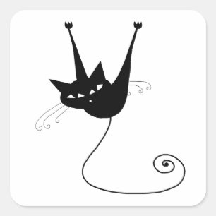 Jouw tekst - zwart kattenpersonage Pose 10 Poster Vierkante Sticker