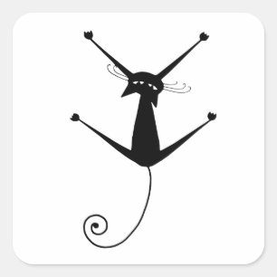 Jouw tekst - zwart kattenpersonage Pose 1 Vierkante Sticker
