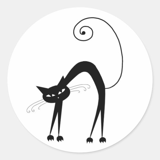 Jouw tekst - zwart kattenpersonage Pose 2 Ronde Sticker (Voorkant)